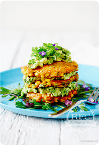 RECIPE - Corn fritter with avocado salsa and leafy greens chef cynthia louise